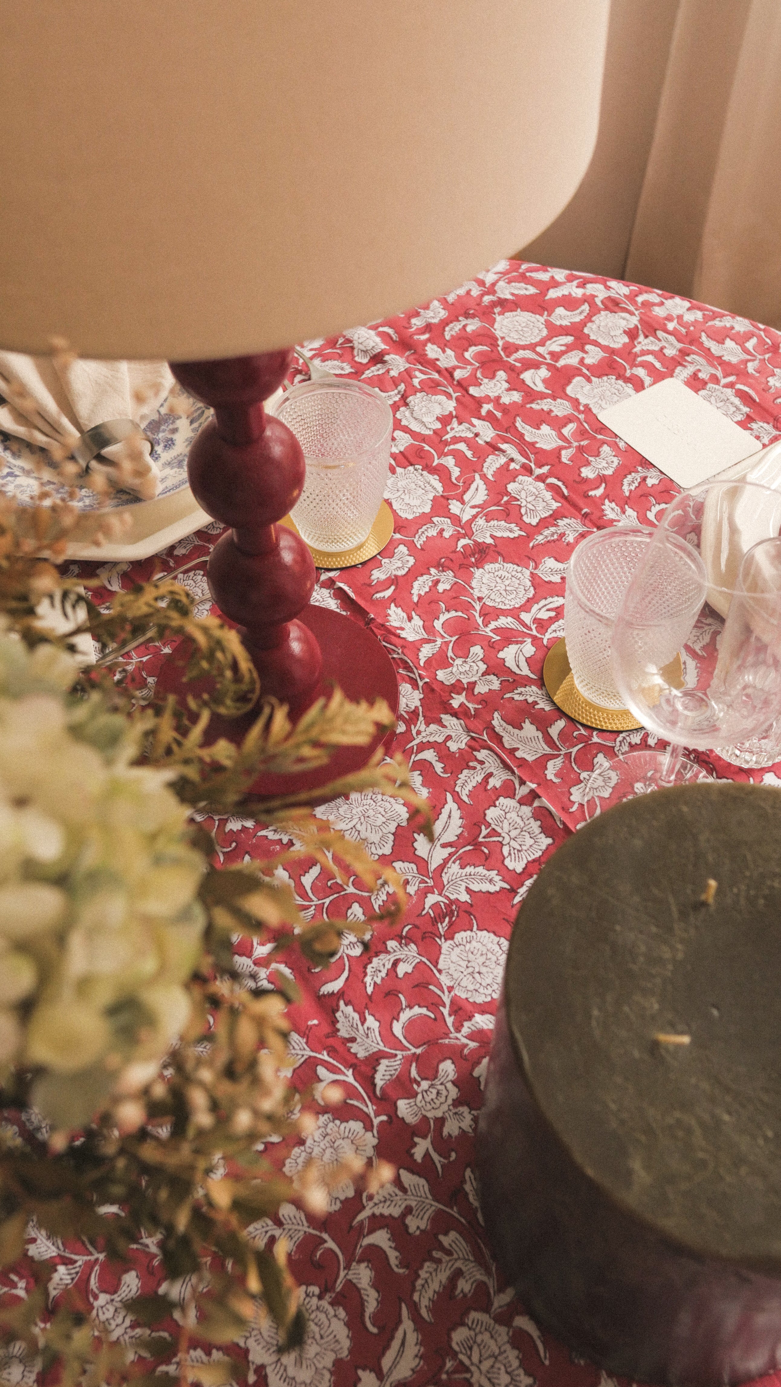 Mantel floral algodón - CRIMSON (150x225 cm / 180x300 cm)