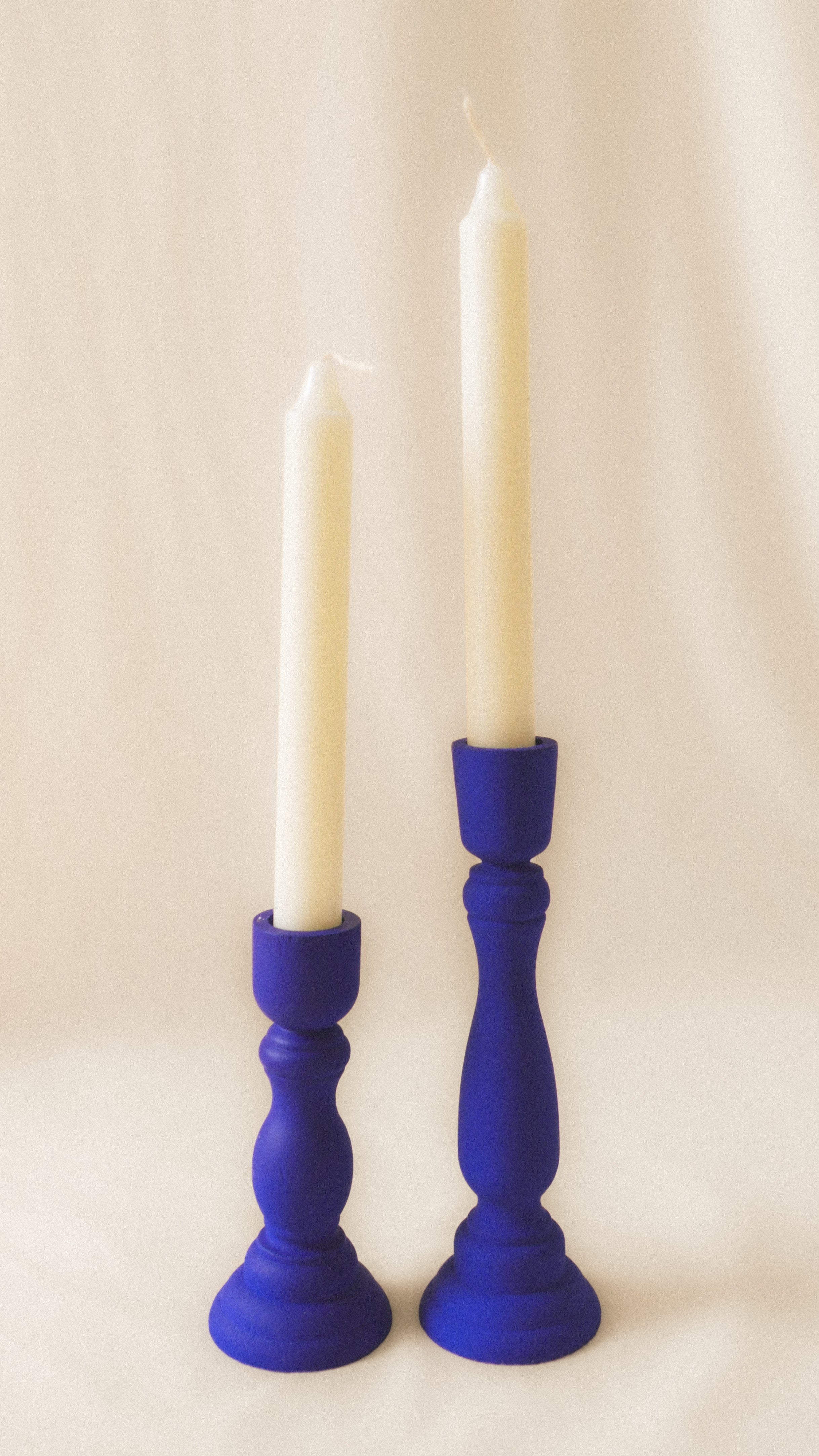 Matte blue wooden candle holders - MATE BLUE (Set of 2)