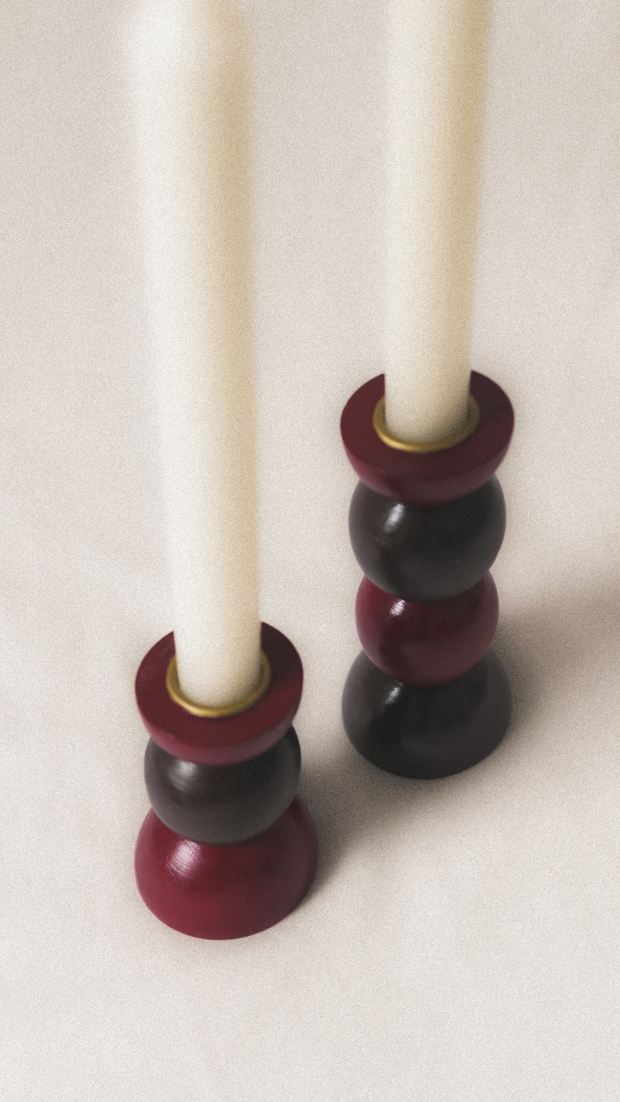 Round brown/maroon wooden candle holders - TONDA (Set of 2)