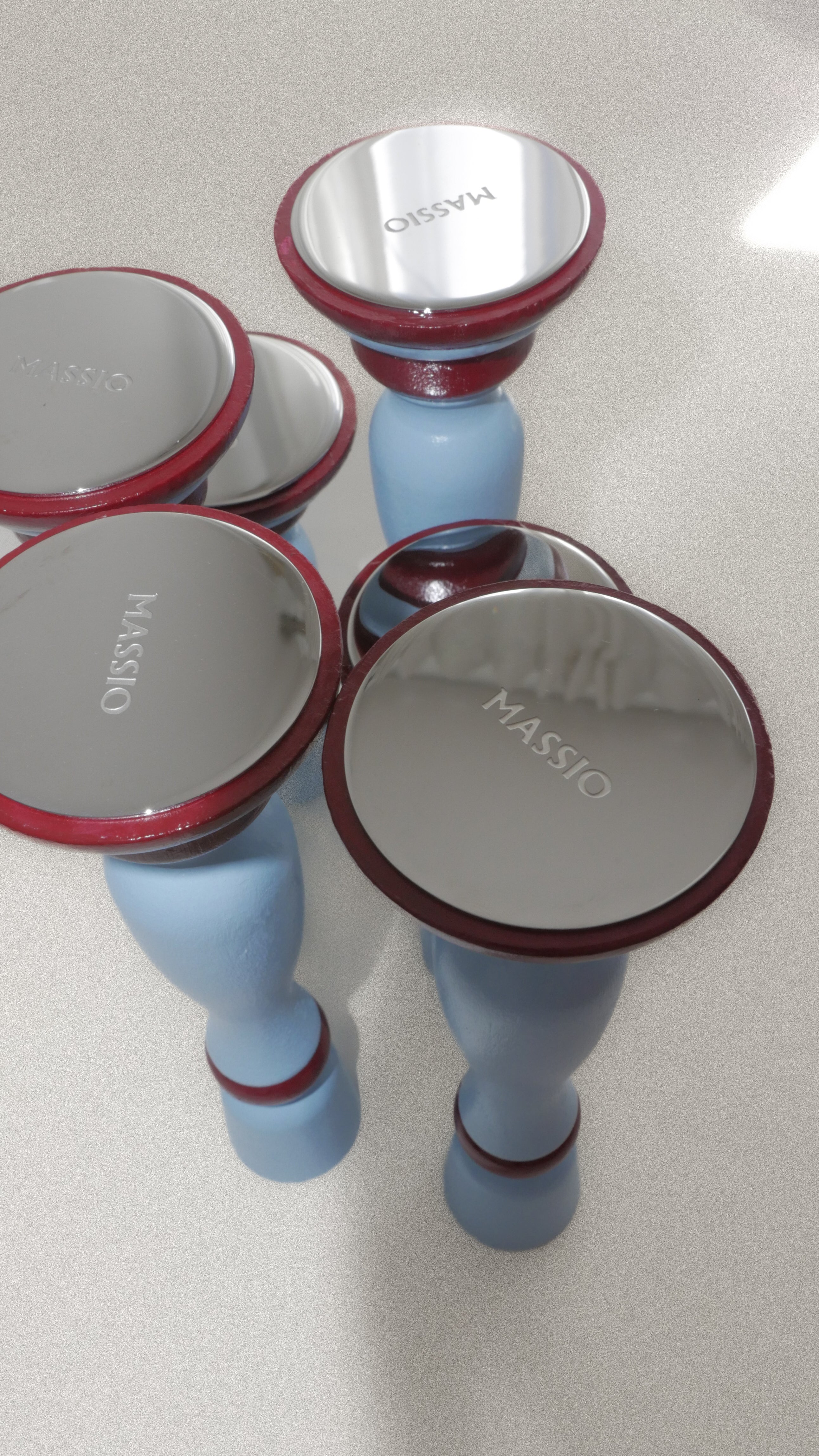 Classic blue and maroon wooden candle holders - BLUVINO (Set of 2)