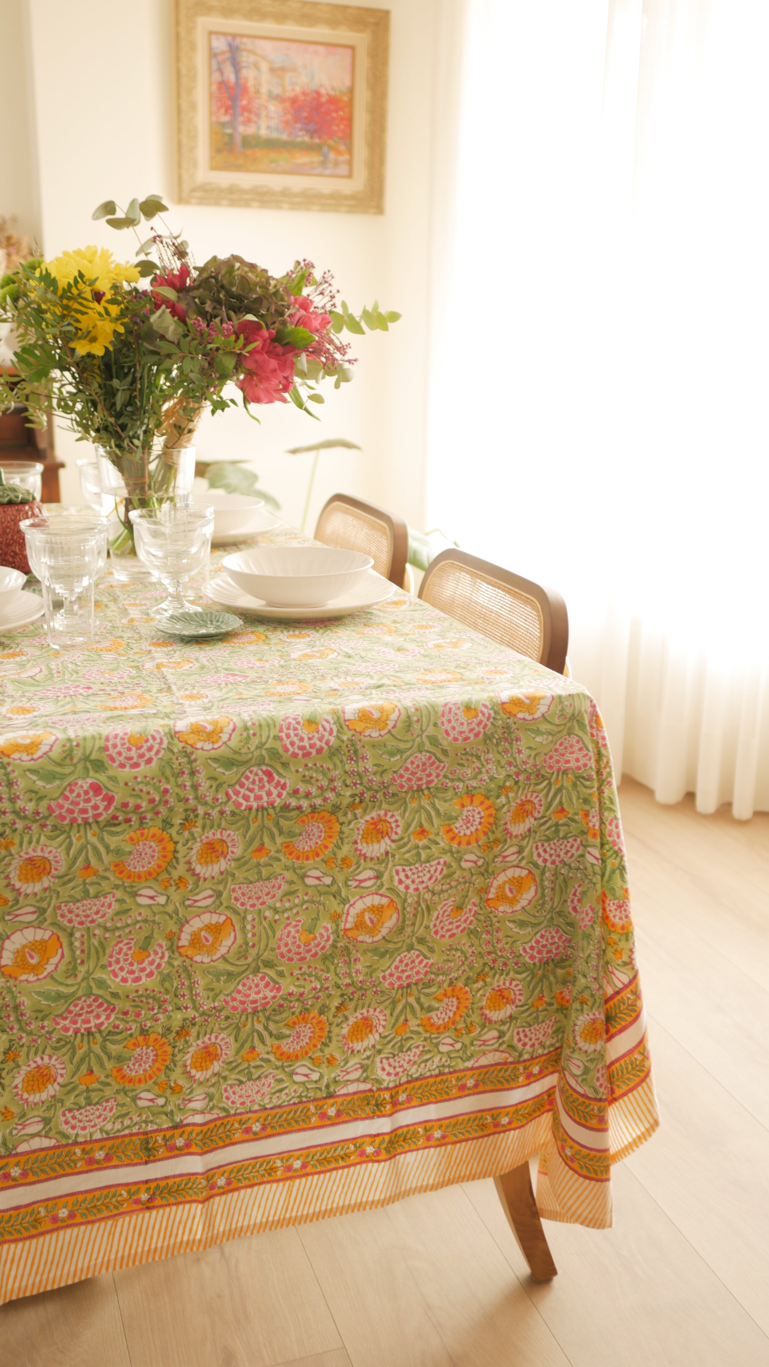 Cotton floral tablecloth - VIRIDI (170x270 cm)