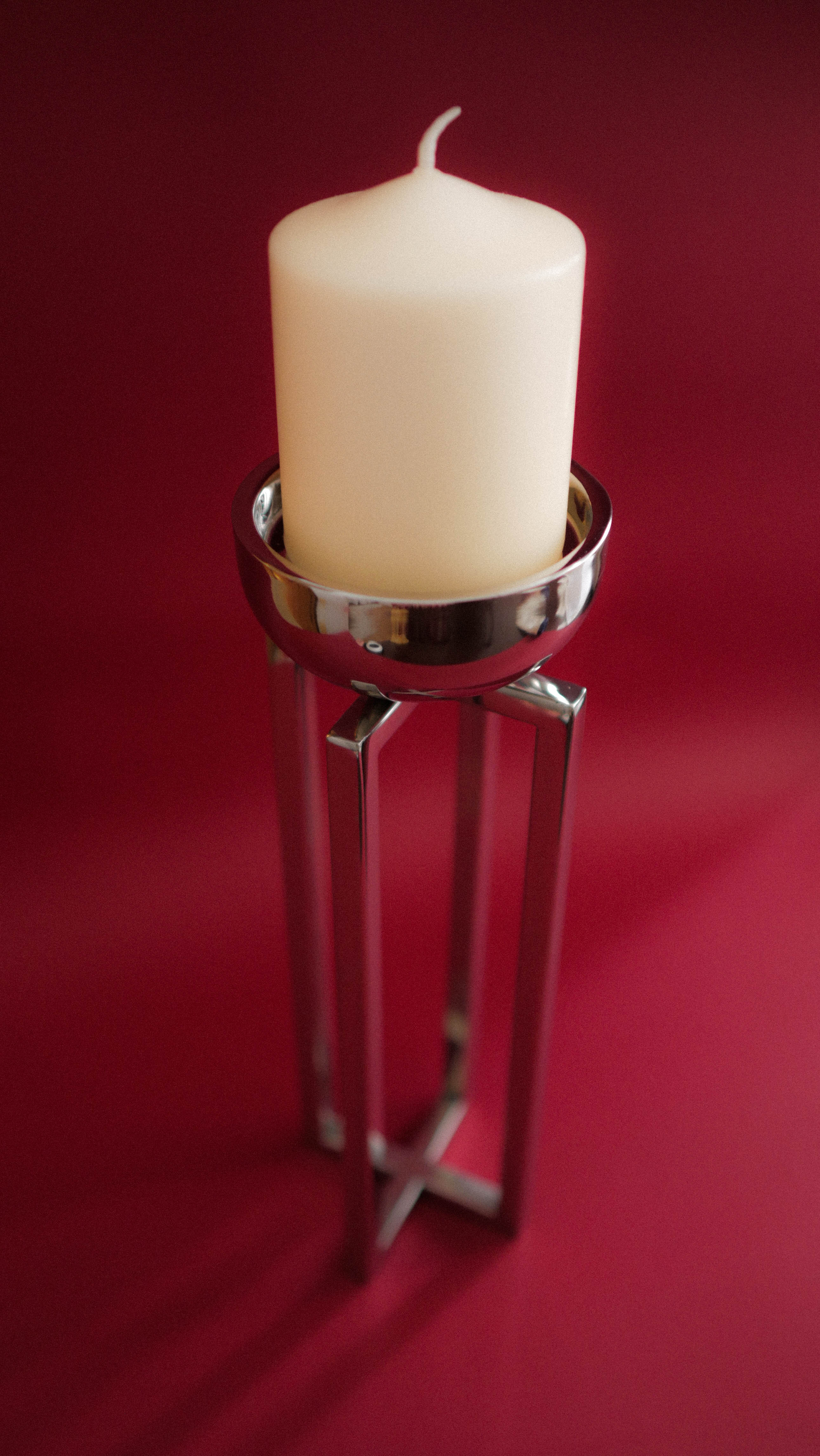 Chromed steel sculptural candlestick - LYNDON (9x9x28 cm)