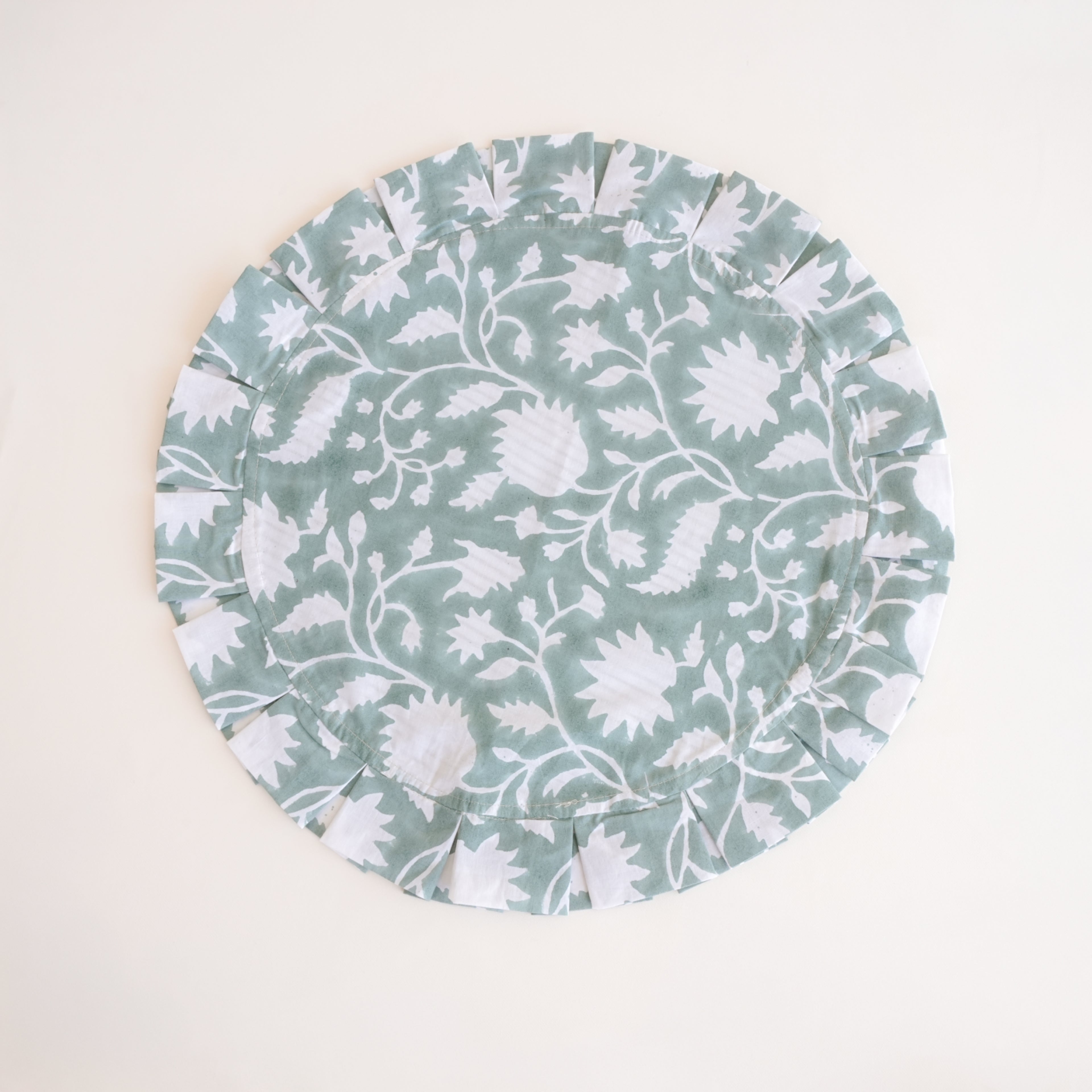 Round cotton ruffle placemat - Teal