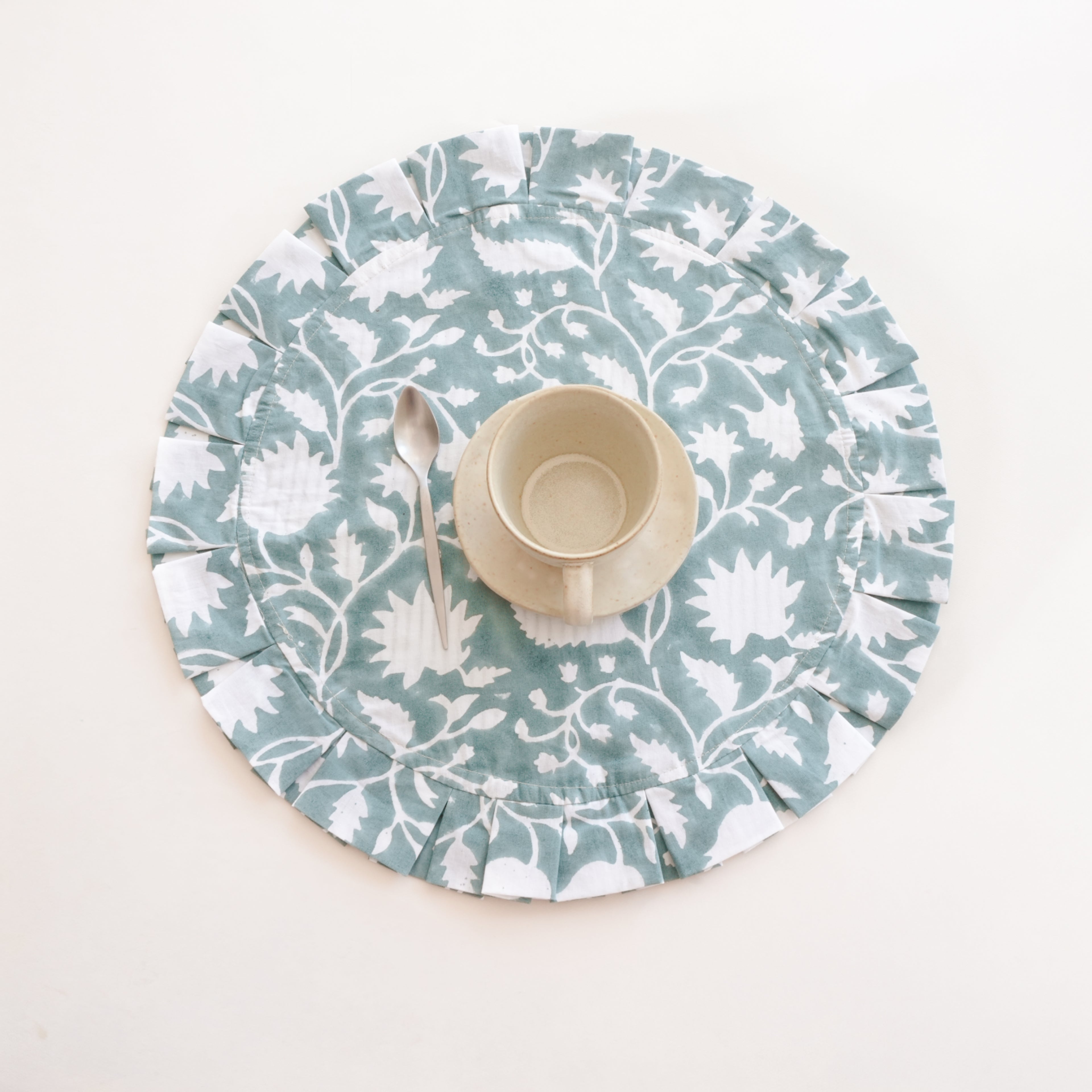 Round cotton ruffle placemat - Teal